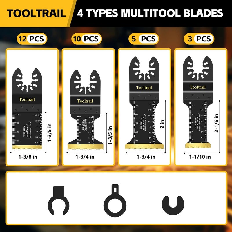 Tooltrail 30 PCS Titanium Oscillating Tool Blades Metal Cutting,Universal Multi Tool Blades Kits for Metal Nails Wood and Plastic,Oscillating Saw Blades Fit Dewalt Ryobi Milwaukee Rockwell Fein - Image 2